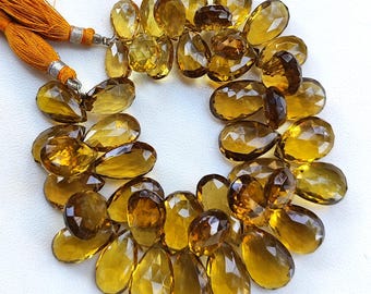Natural Honey Quartz Gems 14x9 to 20x11 mm Size Faceted Pear Briolette Beads 8" Strand