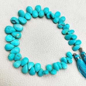 Natural Turquoise Gemstone 8x5 to 12x8 mm Size Faceted Pear Shape Beads 8" Strand