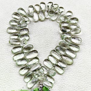 Natural Green Amethyst Prasiolite Gemstone 12x6 to 13x7 mm Size Smooth Pear Shape Beads 9&quot; Strand