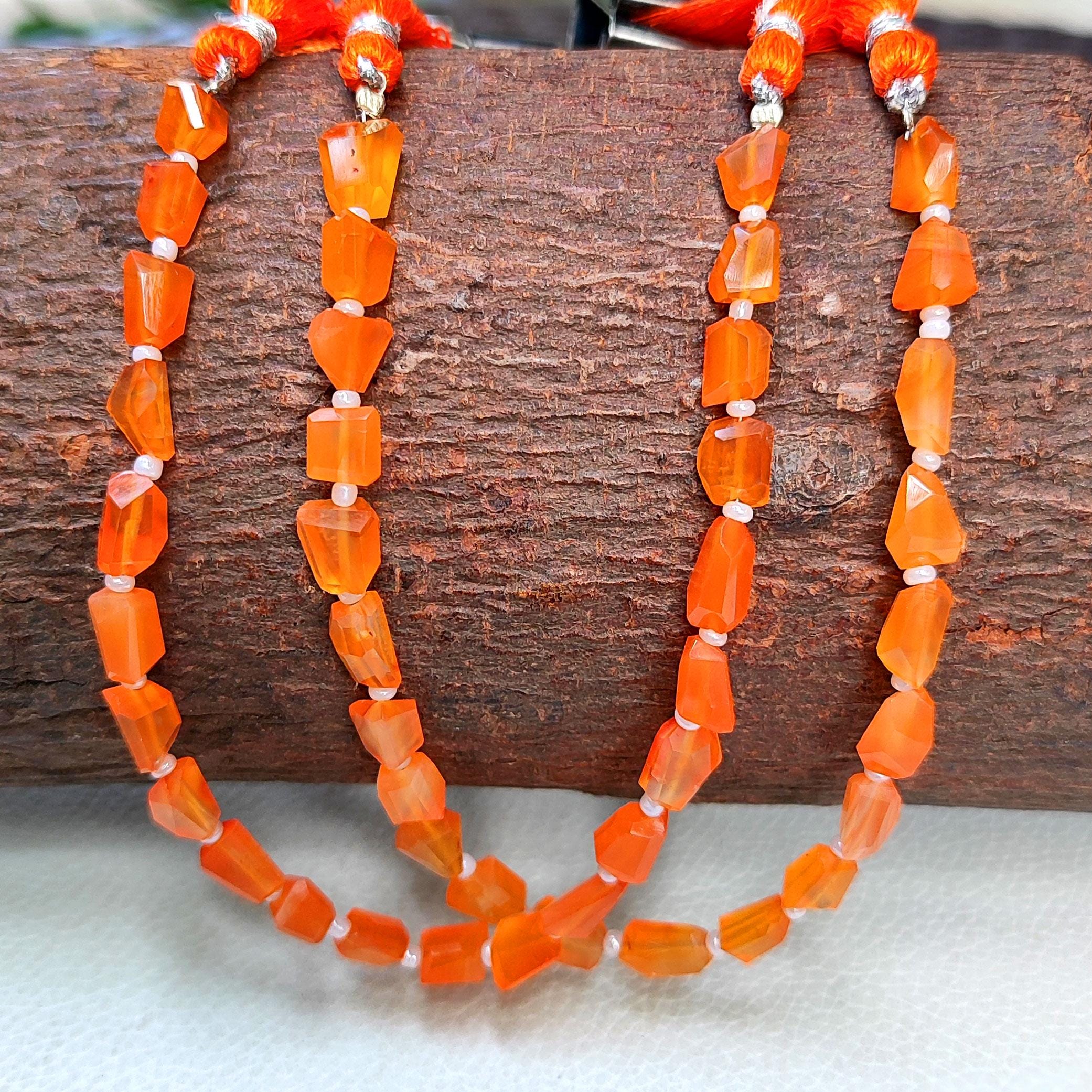 Natural Carnelian Gemstone 7 to 9 mm Size Faceted Nugget Shape Beads 8" Strand
