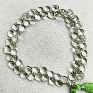 Natural Green Amethyst Prasiolite Gemstone 7 to 8 mm Size Smooth Heart Shape Beads 9&quot; Strand