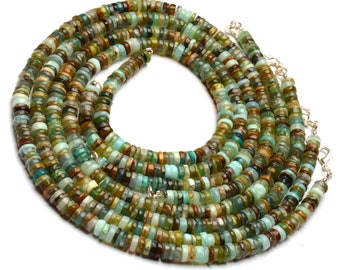 Natural Blue-Brown Peru Opal Gemstone 7 mm Size Smooth Heishi Shape Beads 18 Inch Necklace