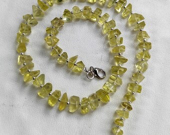 Natural Lemon Quartz Gemstone 8 to 10 mm Size Faceted Nugget Shape Beads 16" Necklace