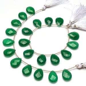 Natural Green Onyx Gemstone 17x12 mm Size Faceted Pear Briolette Beads 6.5&quot; Strand