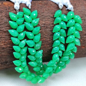 Natural Chrysoprase Gemstone 9x6 to 10x7 mm Size Faceted Flower Bud Shape Beads 7&quot; Strand