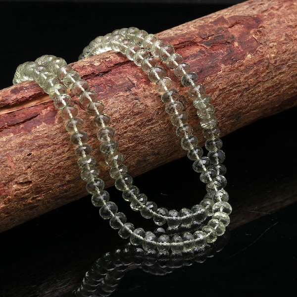 Collier de perles en forme de rondelle à facettes, améthyste verte naturelle, prasiolite, taille 9 mm, 16,5 pouces