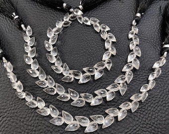 Natural Rock Crystral Quartz Gemstone 9x6 to 10x7 mm Size Faceted Flower Bud Shape Beads 7" Strand