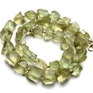 Natural Green Amethyst Prasiolite  Gems 10 to 14 mm Size Unpolished Rough Nugget Shape Beads 17.5&quot; Necklace