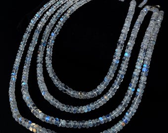 Rainbow Fire Moonstone Necklace, Smooth Rondelle Beads, 16 Inch