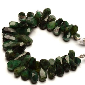 Natural Emerald Gemstone 10x7 to 18x10 mm Size Faceted Tumble Cut Drop Shape Beads 7 Inch Strand
