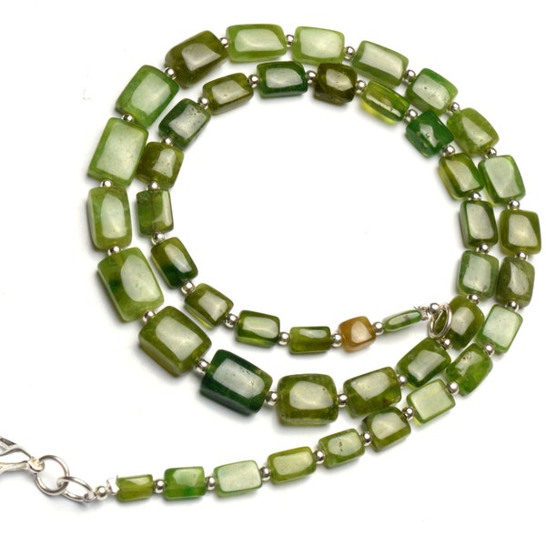 natural Kenya vesuvianite - idocrase gemstone, rectangular shape nuggets, 18 inch necklace, 7x5 to 10x7 mm size beads