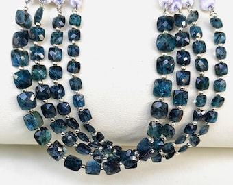natural indigo dark green transparent kyanite faceted cushion cut briolette beads 7&quot; strand