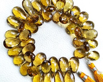 Natural Honey Quartz Gemstone 14x10 to 21x11 mm Size Faceted Pear Briolette 8" Strand