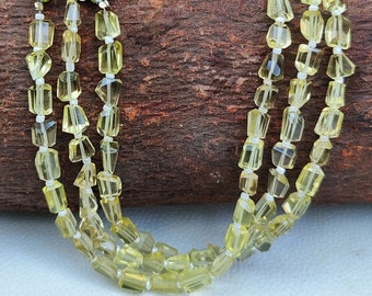 Natural Lemon Quartz Gemstone 8 to 9 mm size Faceted Nugget Shape Beads 8&quot; Strand