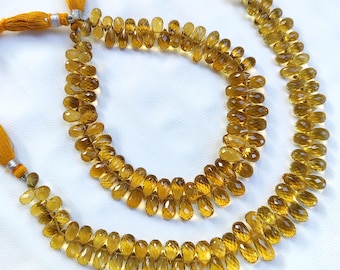 Natural Honey Quartz Gemstone 7x5 to 10x6 mm Size Faceted Teardrop Briolette Beads 9" Strand