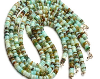 Natural Blue Peru Opal Gemstone 6 mm Size Smooth Heishi Shape Beads 18 Inch Necklace