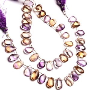 Natural Bicolor Ametrine Gemstone 13x9 mm Size Smooth Pear Shape Beads 8&quot; Strand