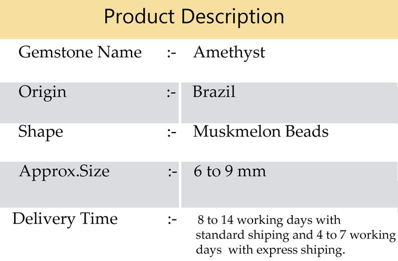 Natural Amethyst Gemstone 6 to 9 mm Size Carved Muskmelon Shape Beads 17" Necklace image 6