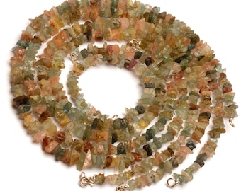 Natural Aquamarine Gem Multiple Size Chips Beads 17 Inch Necklace