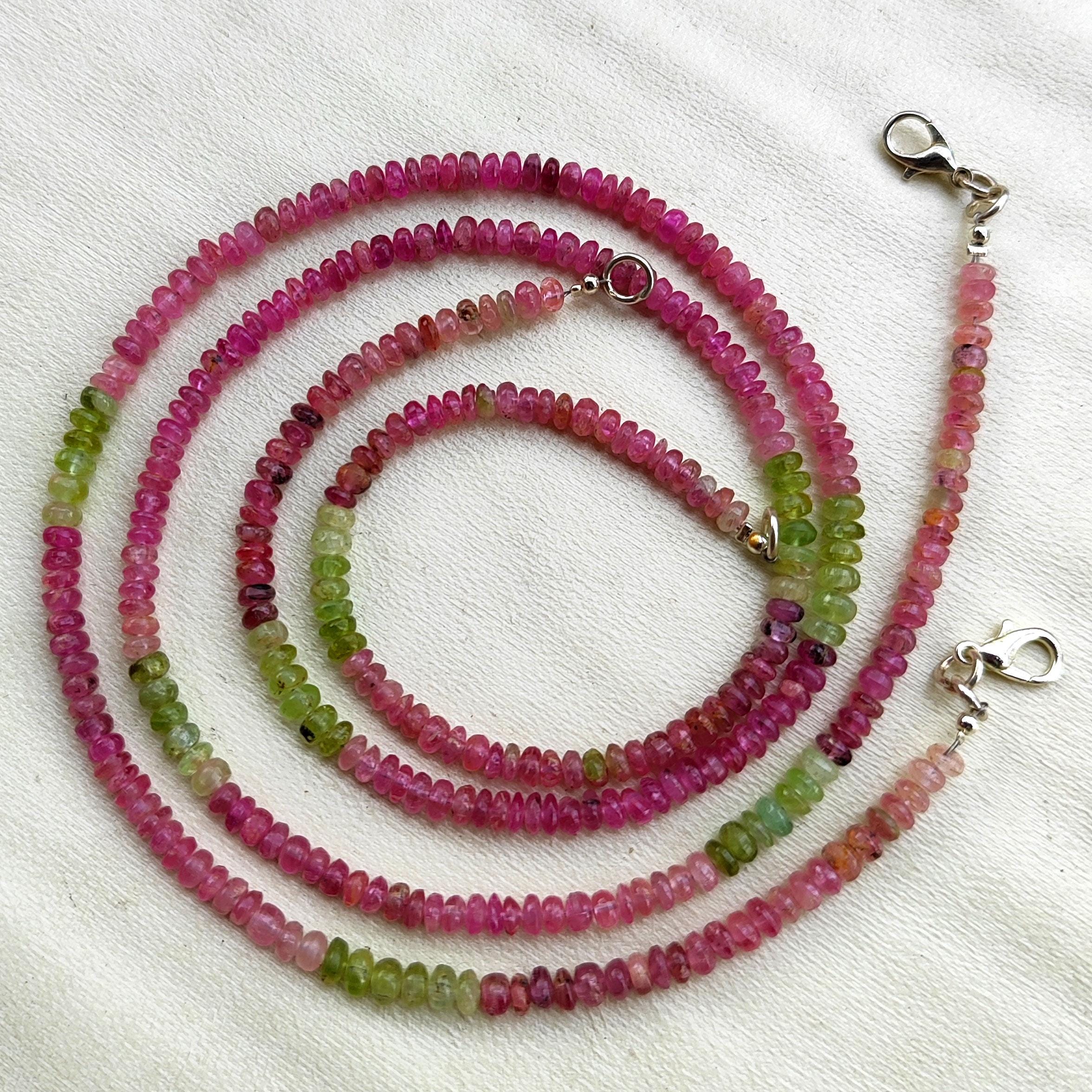 Collier Perles De Tourmaline Multicolore Naturelle - Rondelles Lisses 4.5 Mm - Longueur 17.5 Pouces (44.5 Cm)