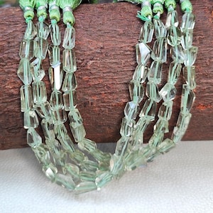 Natural Prasiolite Gemstone 8 to 11  mm Size Faceted Nugget Shape Beads 8&quot; Strand
