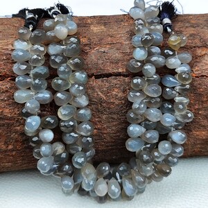 Natural Grey Moonstone from India 9x6 mm Size Faceted Teardrop Shape Beads 8" Strand