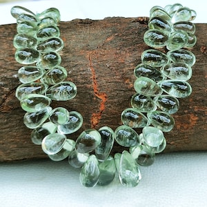 Natural Prasiolite Green Amethyst Gemstone Big Size 12x8 to 21x12 mm Smooth Teardrop Shape Beads 9.5&quot; Strand