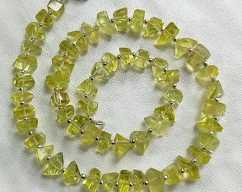 Natural Lemon Quartz Gemstone 9 to 12 mm Size Faceted Nugget Shape Beads 16" Necklace