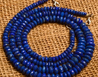 Natural Lapis Lazuli Gemstone Faceted Rondelle Beads 5 to 10 mm Size - 16.5 Inch Necklace