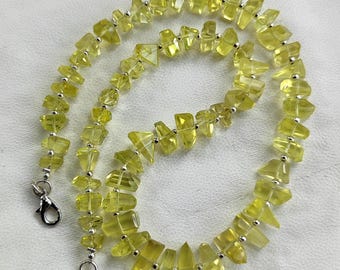 Natural Lemon Quartz Gemstone 8 to 10 mm Size Faceted Nugget Shape Beads 16" Necklace