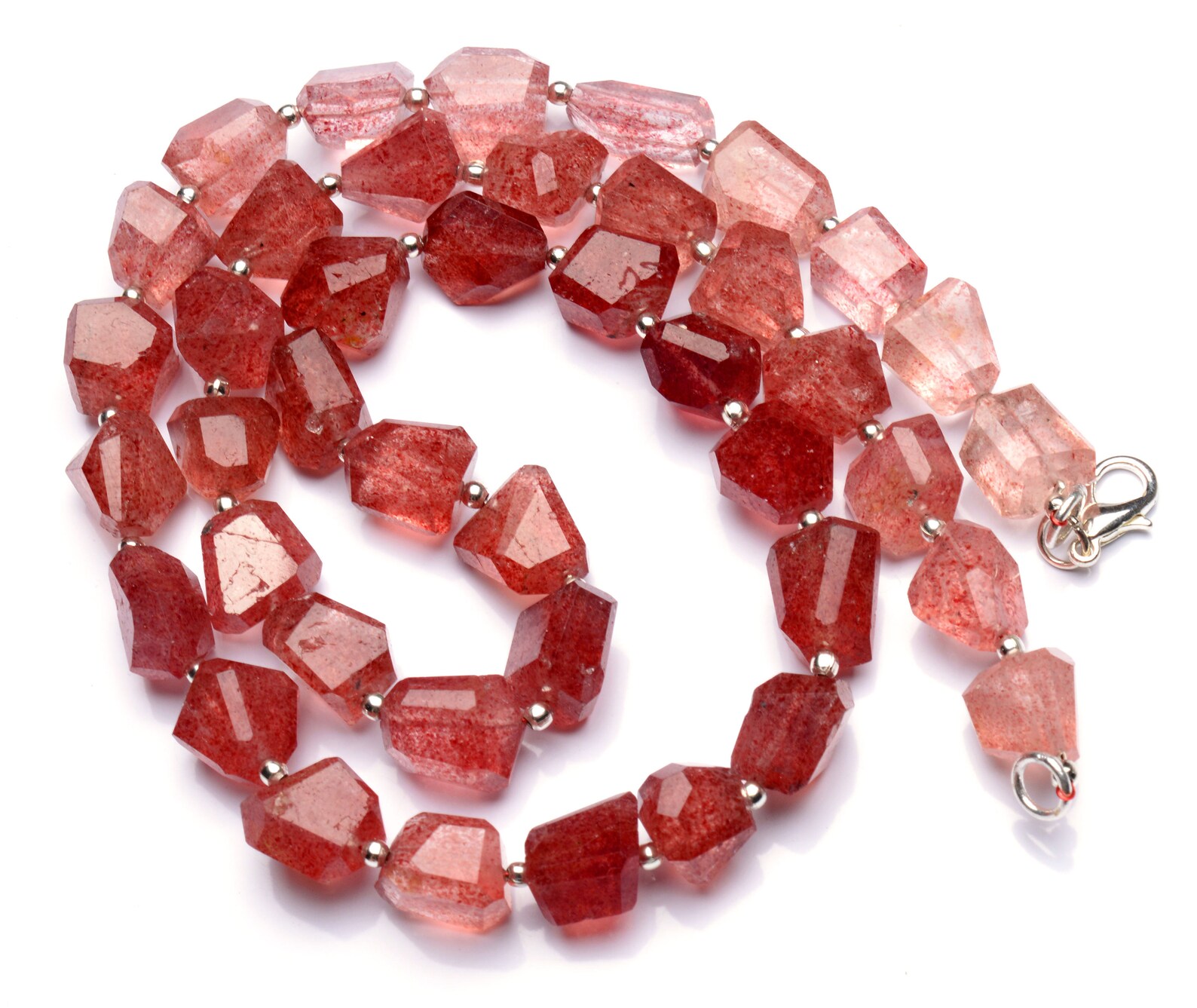 Strawberry Quartz Necklace Natural Gemstone Faceted Nuggets Etsy