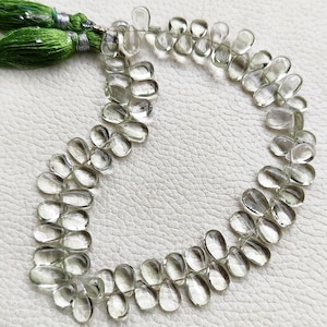 Natural Green Amethyst / Prasiolite Gemstone 8x5 to 9x6 mm Size Smooth Pear Shape Beads 9&quot; Strand