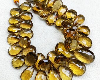 Natural Honey Quartz Gemstone 13x10 to 21x14 mm Size Faceted Pear Briolette 8" Strand