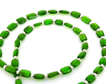 natural chrome diopside, 6x4 to 7x5 mm faceted nugget beads, 15 inch necklace