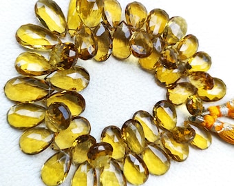Natural Honey Quartz Gems 15x9 to 20x12 mm Big Size Faceted Pear Briolette Beads 8" Strand