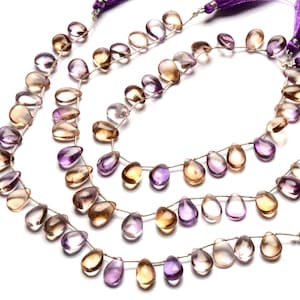 Natural Bicolor Ametrine Gemstone 12x8 mm Size Smooth Pear Shape Beads 8&quot; Strand