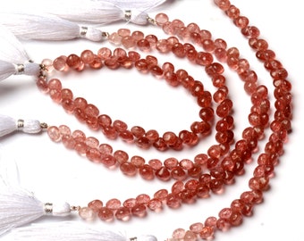 natural pink strawberry quartz gem multiple size smooth onion shape beads 7" strand
