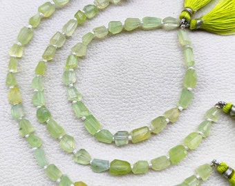 Natural Prehnite Gemstone 7 to 9 mm Size Faceted Nugget Shape Beads 8&quot; Strand
