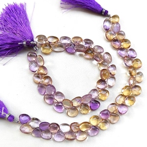 Natural Bicolor Ametrine Gemstone 9 mm Size Smooth Heart Shape Beads 7&quot; Strand