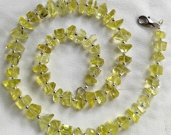 Natural Lemon Quartz Gemstone 7 to 12 mm Size Faceted Nugget Shape Beads 16" Necklace