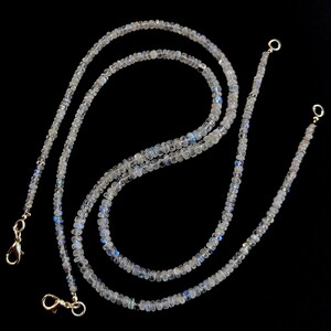 Collar de piedra lunar de fuego arcoíris, cuentas redondas lisas, 40,6 cm 3 to 4.5 mm
