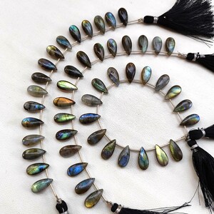 Natural Rainbow Fire Labradorite Gemstone 15x7 mm Size Smooth Pear Shape Beads 6.5" Strand