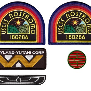 5 pc Black - Alien USCSS Nostromo Crew Costume Patches and Die Cast Pin