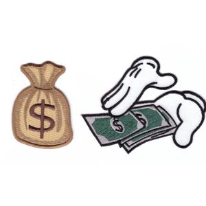 Count Money Dollar Bills Money Bag Cartoon Hands Patch