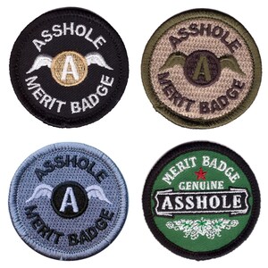 thumbnail image 2 of GRAY 'Ass Hole' Merit Badge Tactical Patch - 2.5 Inch Hook & Loop Fastener - Funny Punk Morale Patch 2 of 5