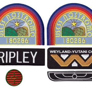 6 pc Blue - Alien USCSS Nostromo Crew Costume Patches and Die Cast Pin
