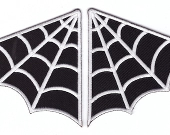 Black Spider Web Wings Goth Rockabilly Biker Jacket Collar Patches