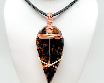 Obsidian Arrowhead Pendant | Wire Wrapped Copper Pendant Necklace