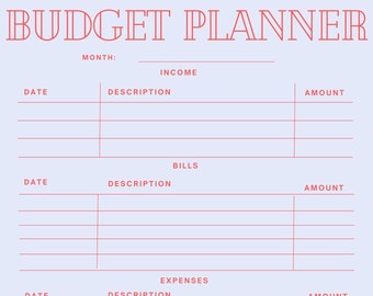 Planificador de presupuesto mensual estético imprimible, presupuesto mensual imprimible, planificador de finanzas - Descarga instantánea digital, archivo JPG