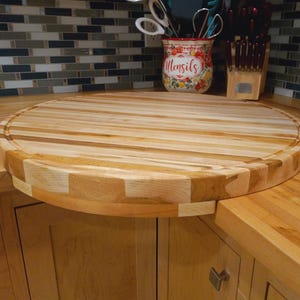Corner Maple Butcher Block | Oversized Round Cutting Board with Drip Rail